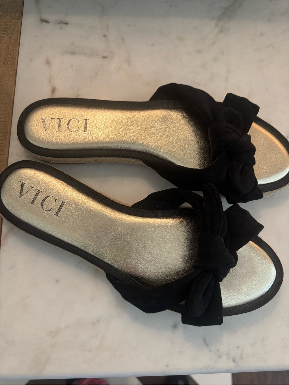 Vici Black Knot Slide Sandals with Metallic Insole